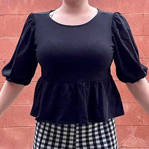 NWOT Black Ruffle Peasant Top with Open Back
